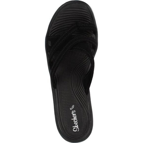 Womens black wedge sandals open toe slip on platform summer dressy shoes - Picture 3 of 5